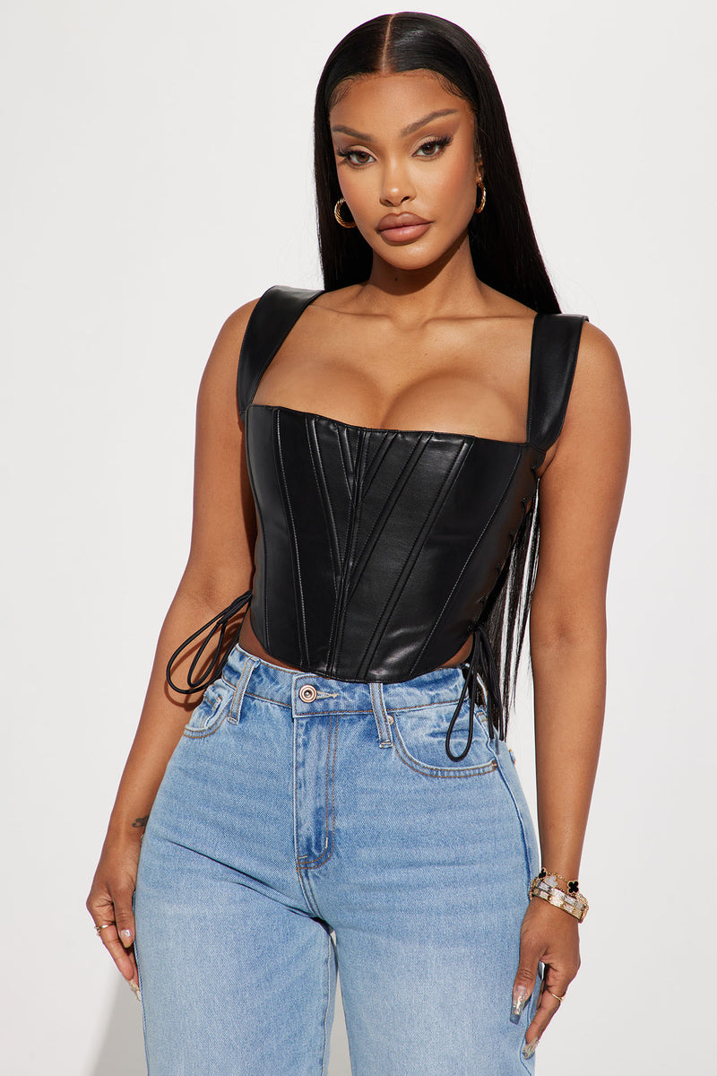 Faux Leather Bustier Top Black Leather Corset Top -  Denmark