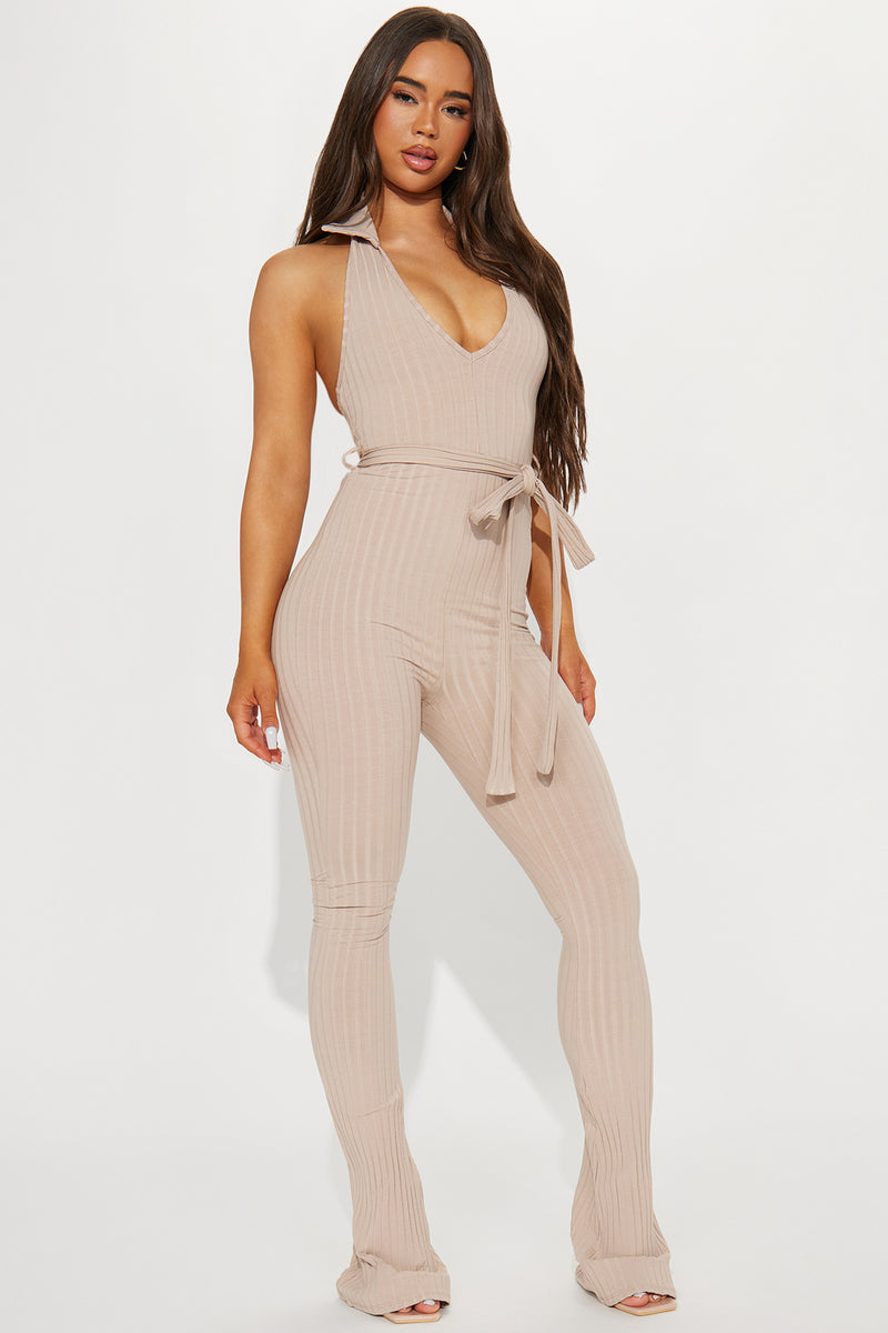 Ribbed Jumpsuit - Taupe – Rosie Moose Boutique