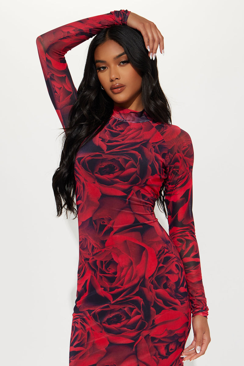 Body On Me Mesh Maxi Dress - Red/combo, Fashion Nova, Dresses