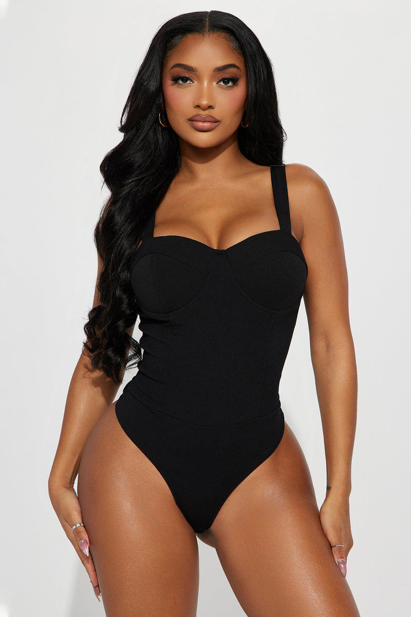 Black Sweetheart Neck Strappy Bodysuit