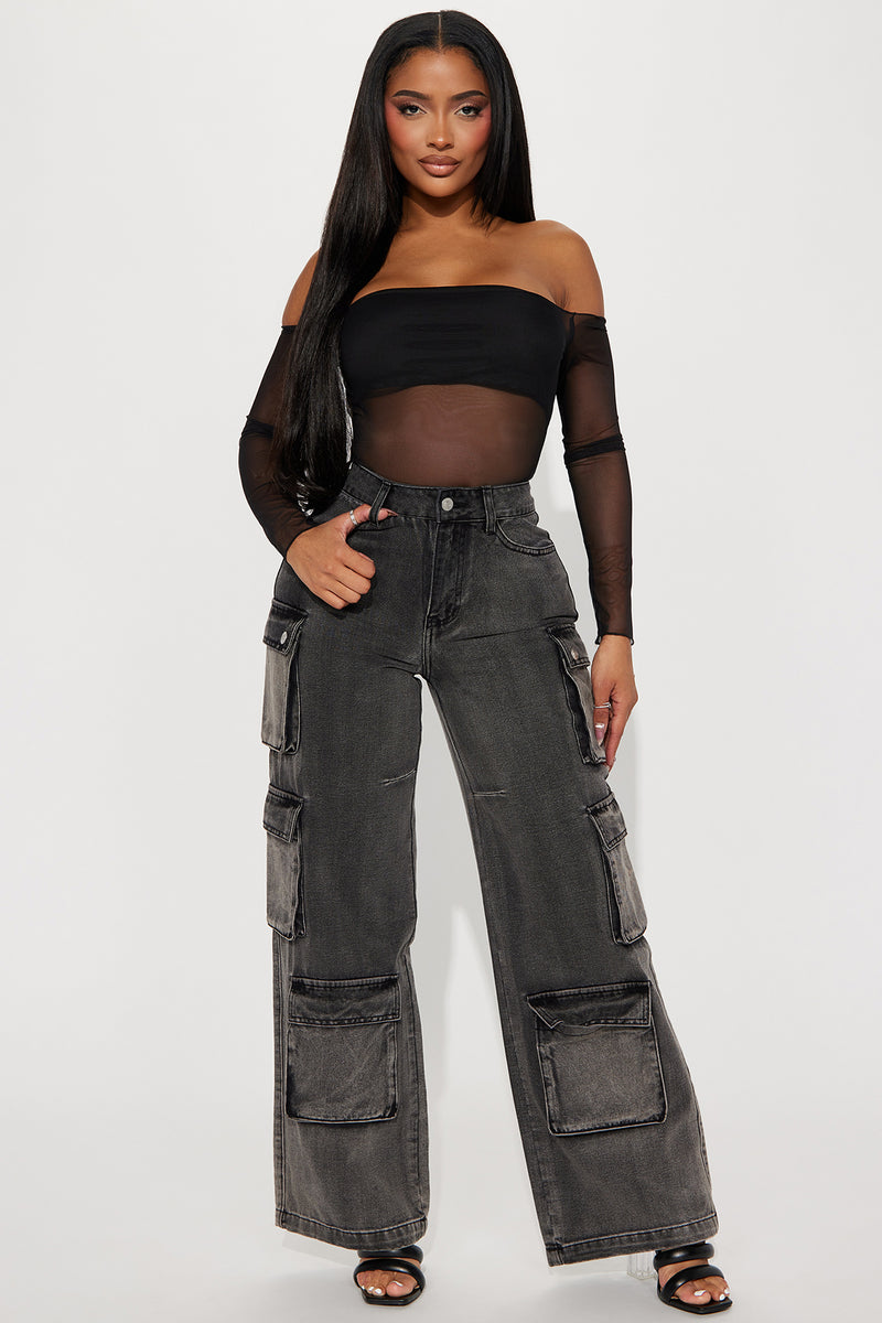 A little edge ⚡️ @FashionNovaCurve 🔎 Always Noticed Mesh Bodysuit 🔎  Wishlist Denim Cargo Maxi Skirt 🔎 Cop Her Style Platfor
