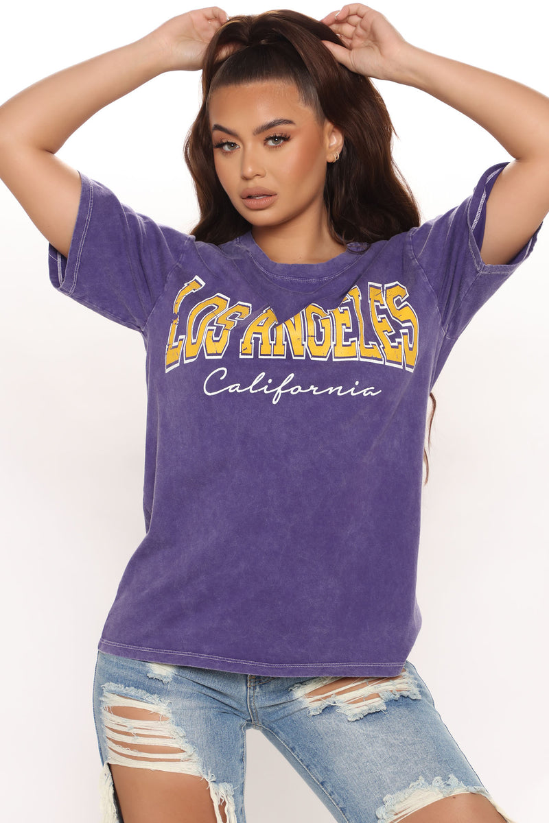 New Era Women's Los Angeles Lakers Washed Short-Sleeve T-Shirt in Purple/Purple Size XL | Cotton