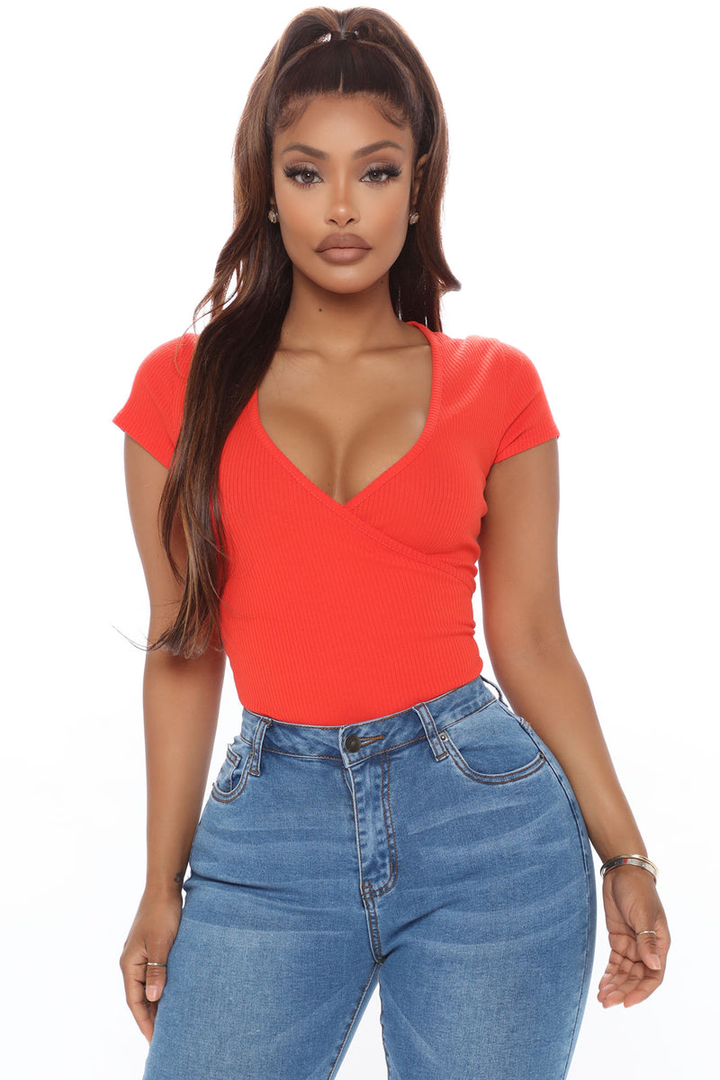 My Perfection Surplice Top Tomato Red Fashion Nova Knit Tops