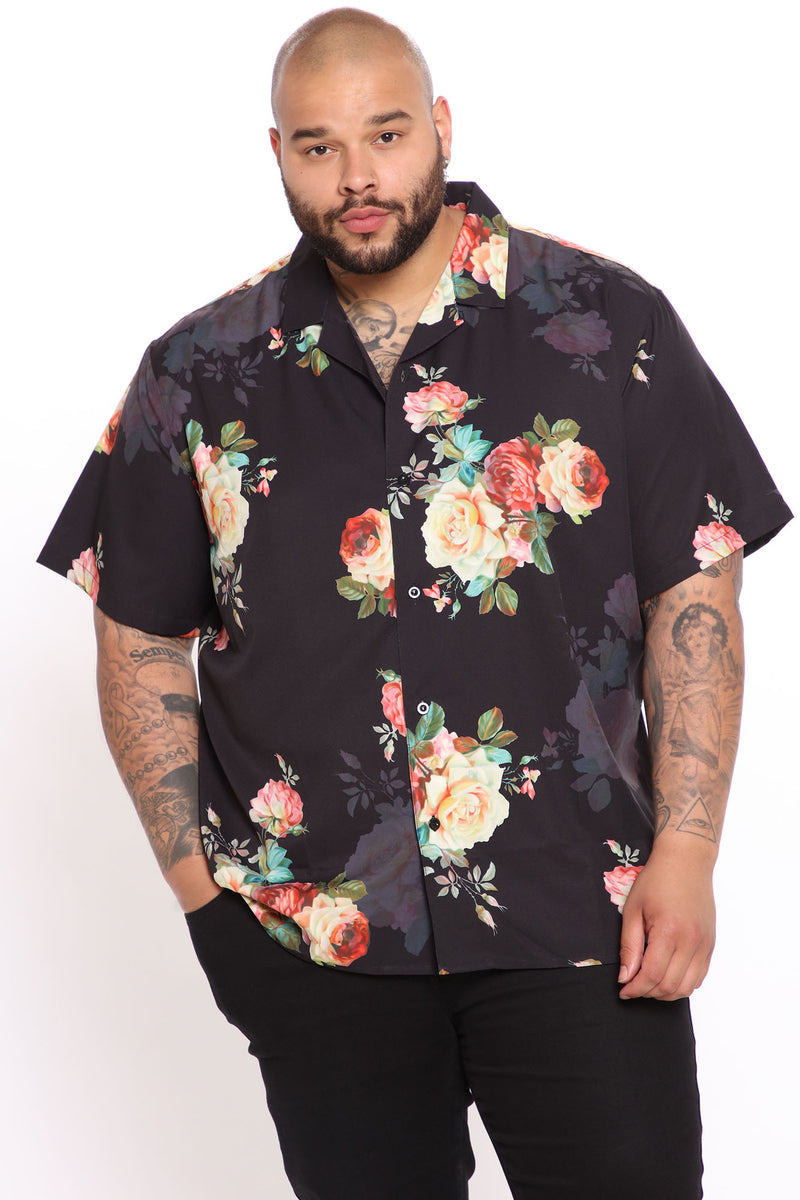 Hawaiian Flowers Short Sleeve Button Up Shirt - Black, Fashion Nova, Mens  Shirts