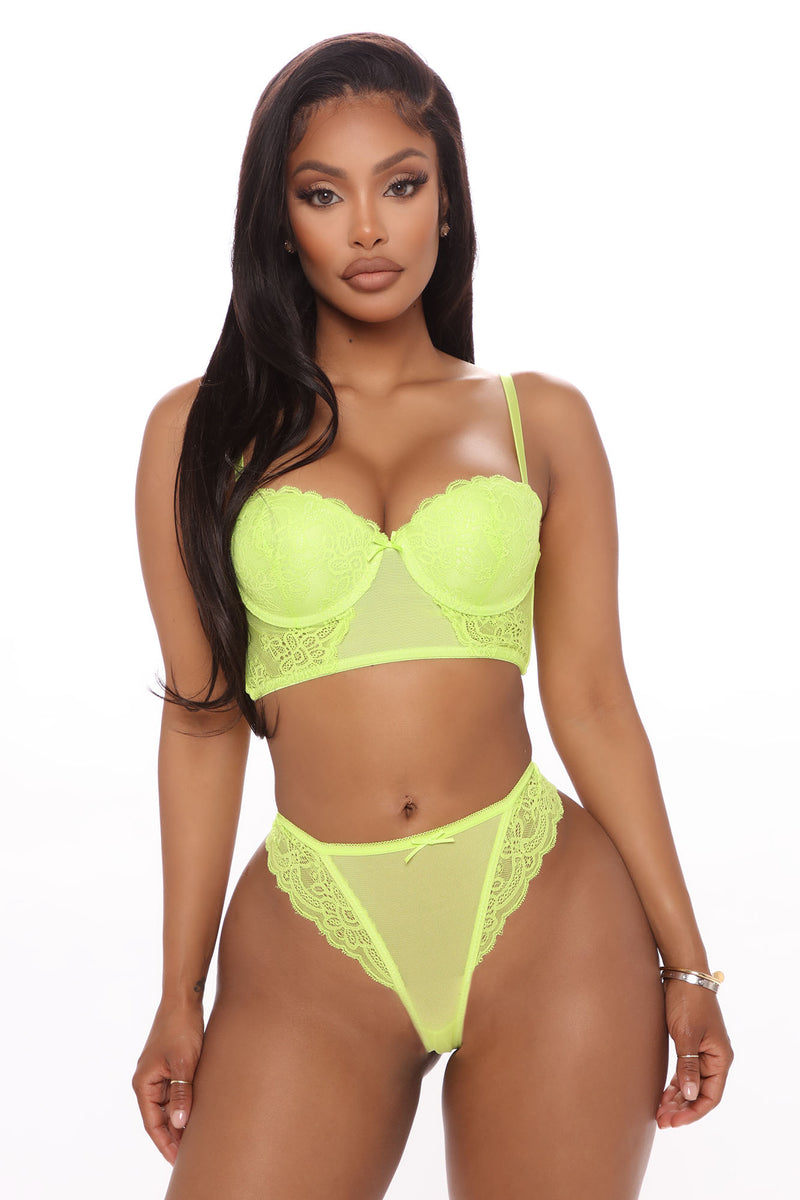 Over You Lace Bra And Panty Set - Neon Coral