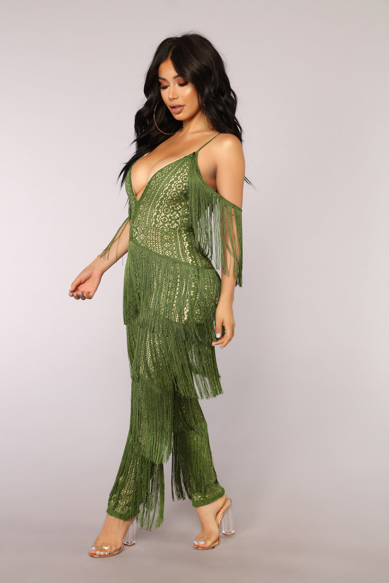 Green cheap fringe jumpsuit