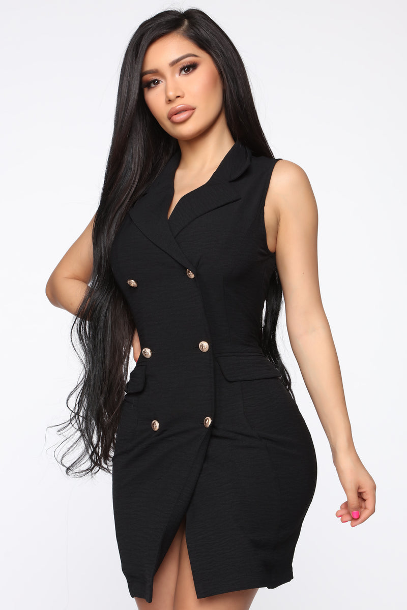 High End Blazer Mini Dress - Black, Fashion Nova, Dresses