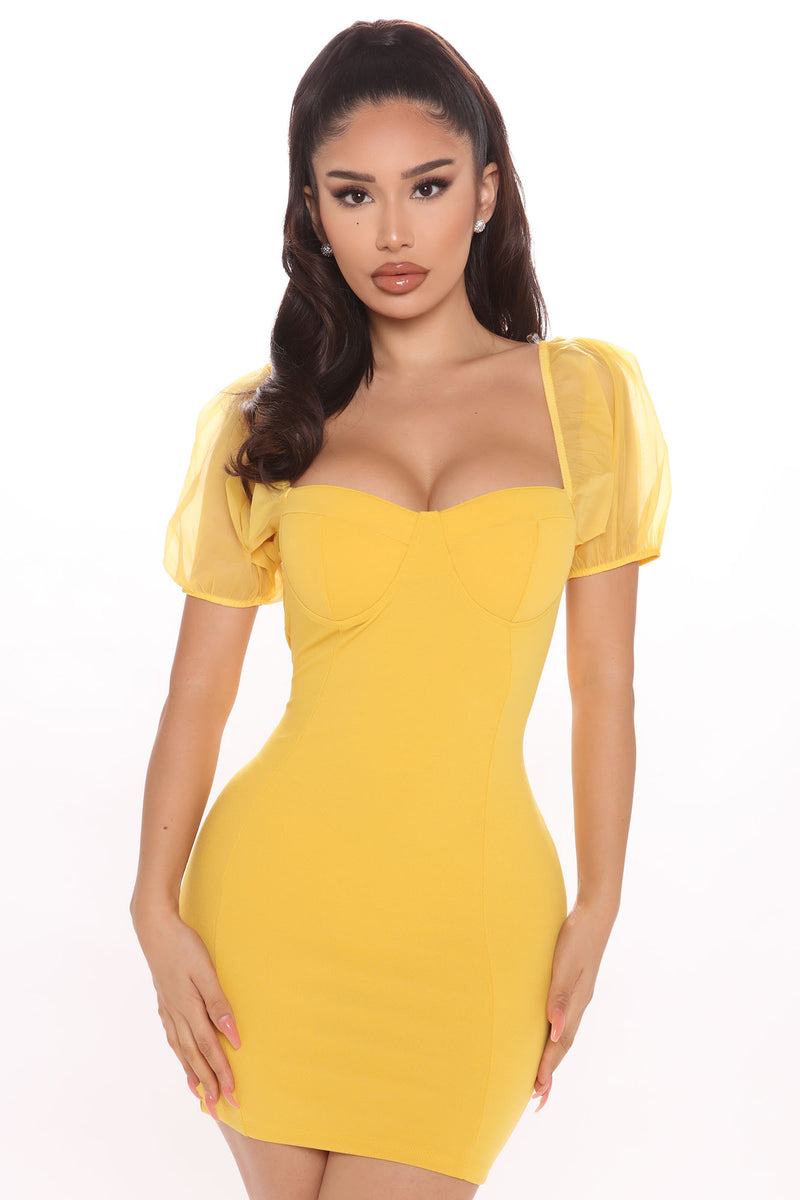 Keep It Chic Puff Sleeve Mini Dress - Mustard | Fashion Nova
