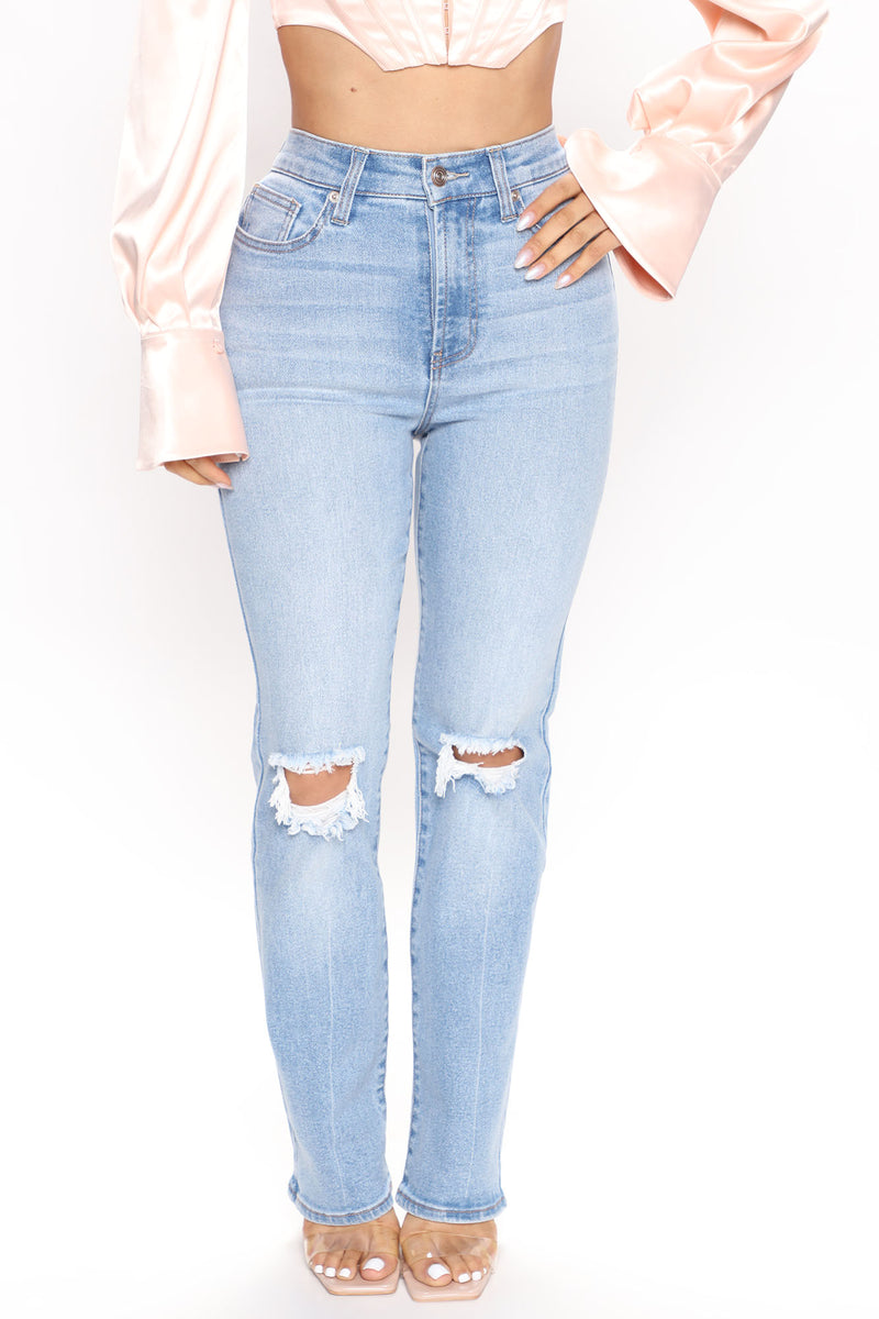 ILAME Straight Leg Jeans High Waisted Zip Up Skinny Jeans (Color : Light  Wash, Size : M) : Buy Online at Best Price in KSA - Souq is now :  Fashion