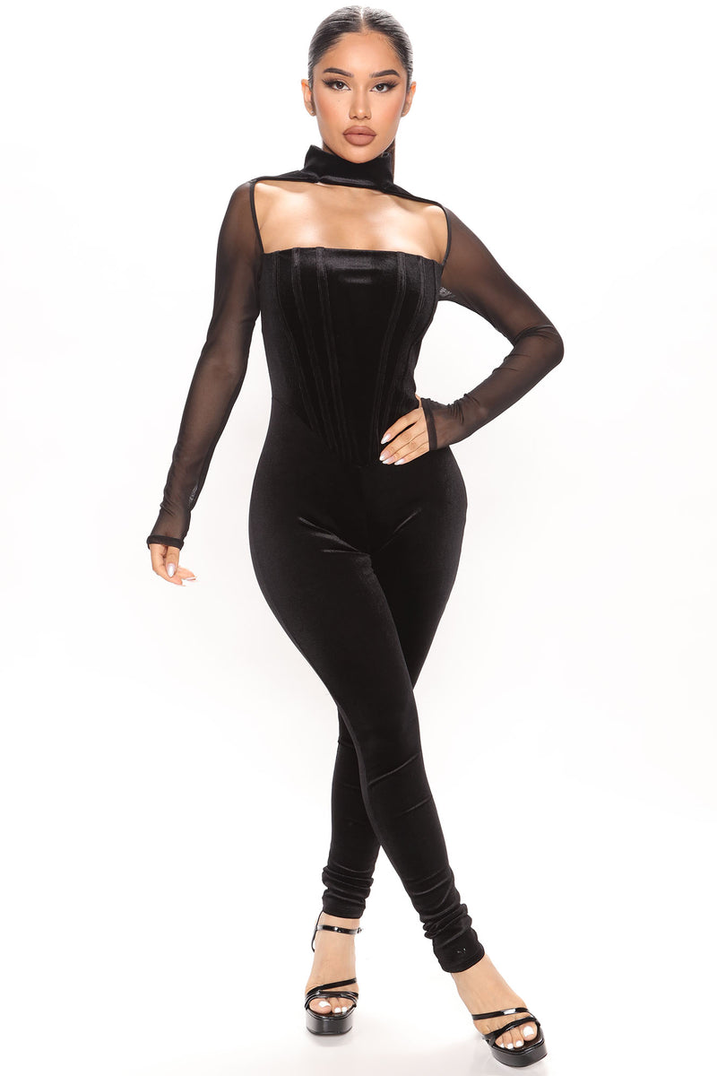 Vixen Vibe Velvet Jumpsuit - Black, Fashion Nova, Jumpsuits