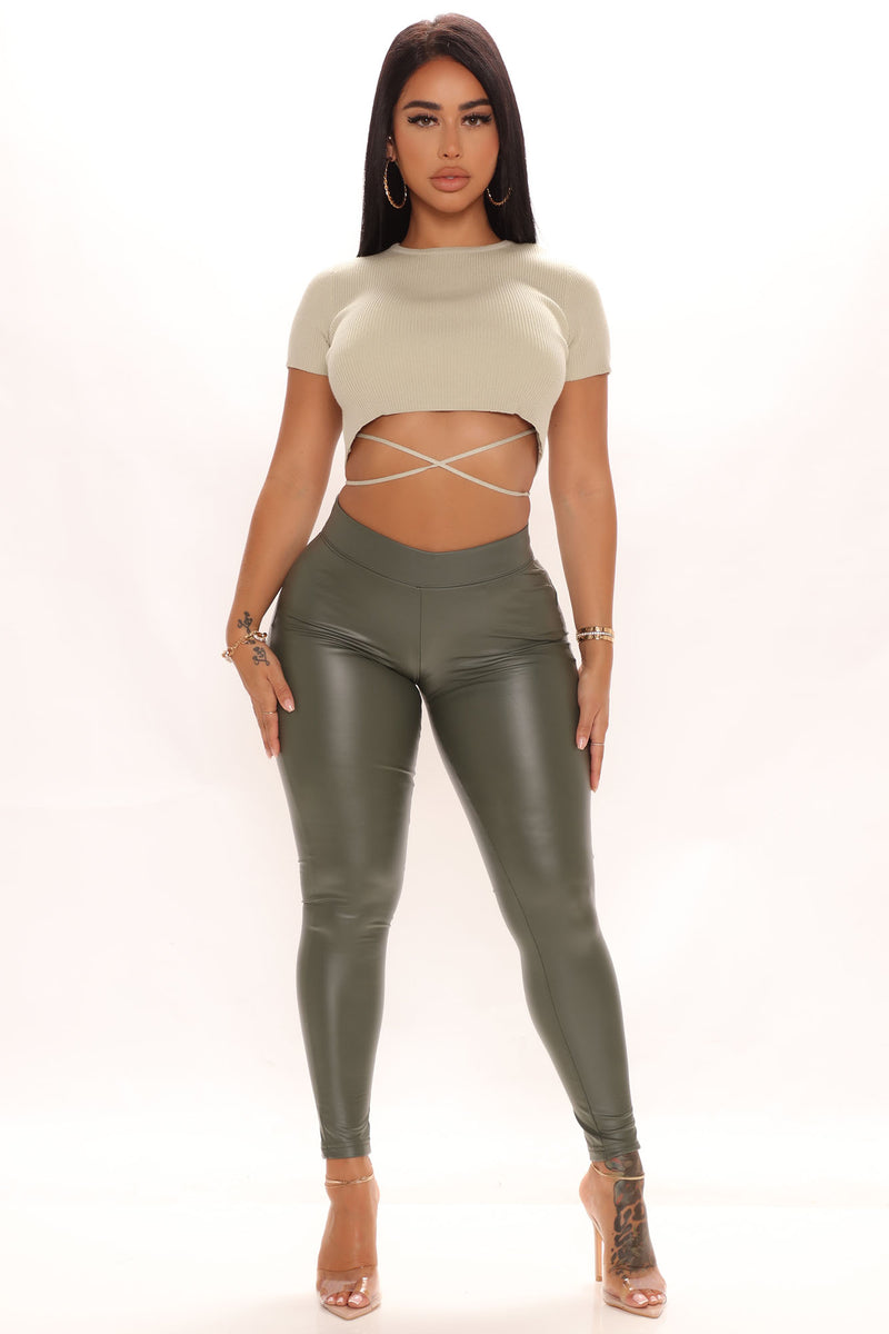 Womens Liliana Faux Leather Leggings in Olive Green Size Small by Fashion  Nova