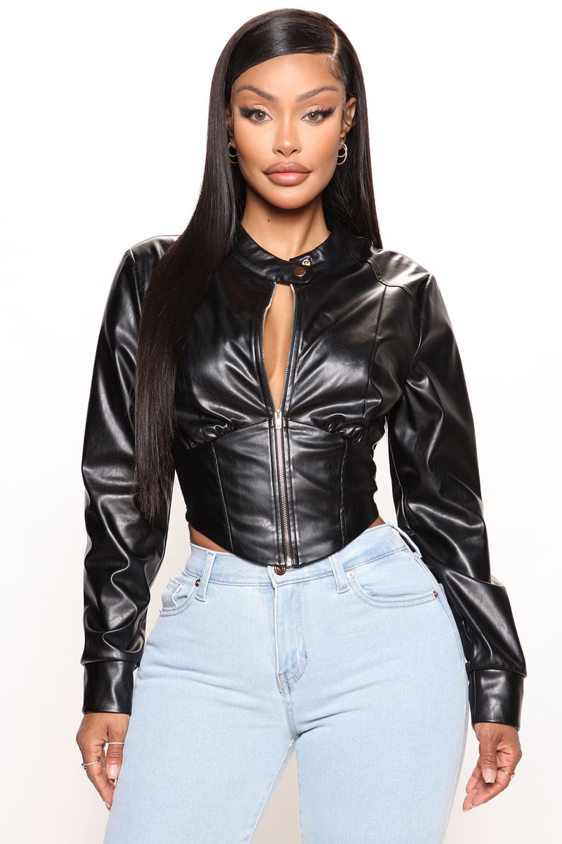 Black Cropped Faux Leather Jacket | Jay - Ikon XL