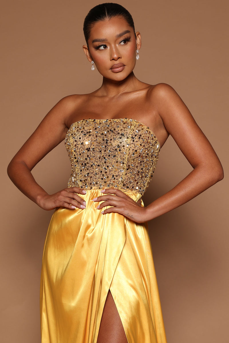 Chrysanthemum Embellished Maxi Dress Gold Fashion Nova Luxe
