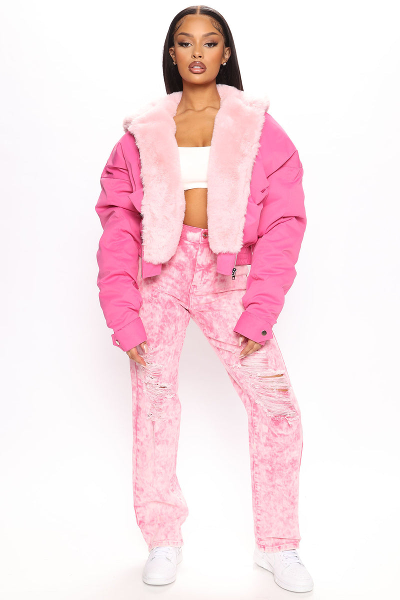 Cause A Scene Cropped Puffer Jacket - Pink