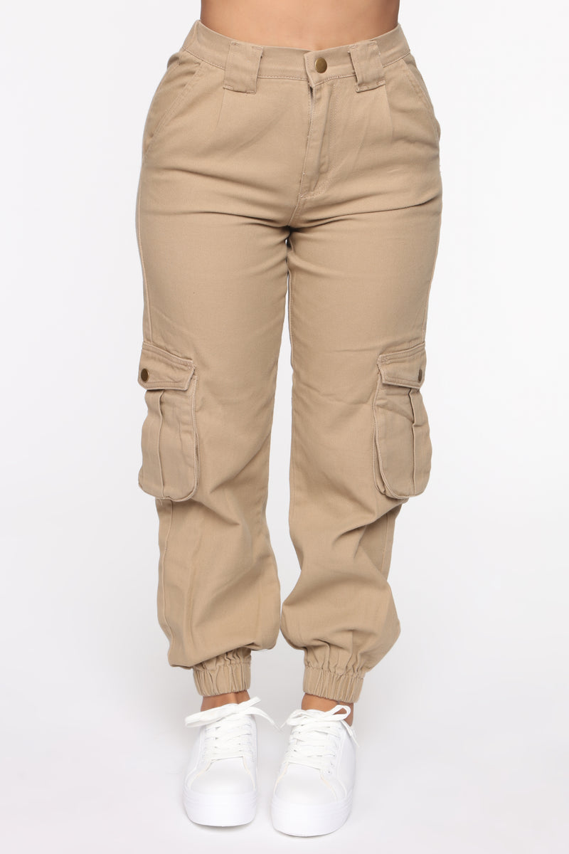 Leslie Cargo Joggers - Khaki, Fashion Nova, Pants