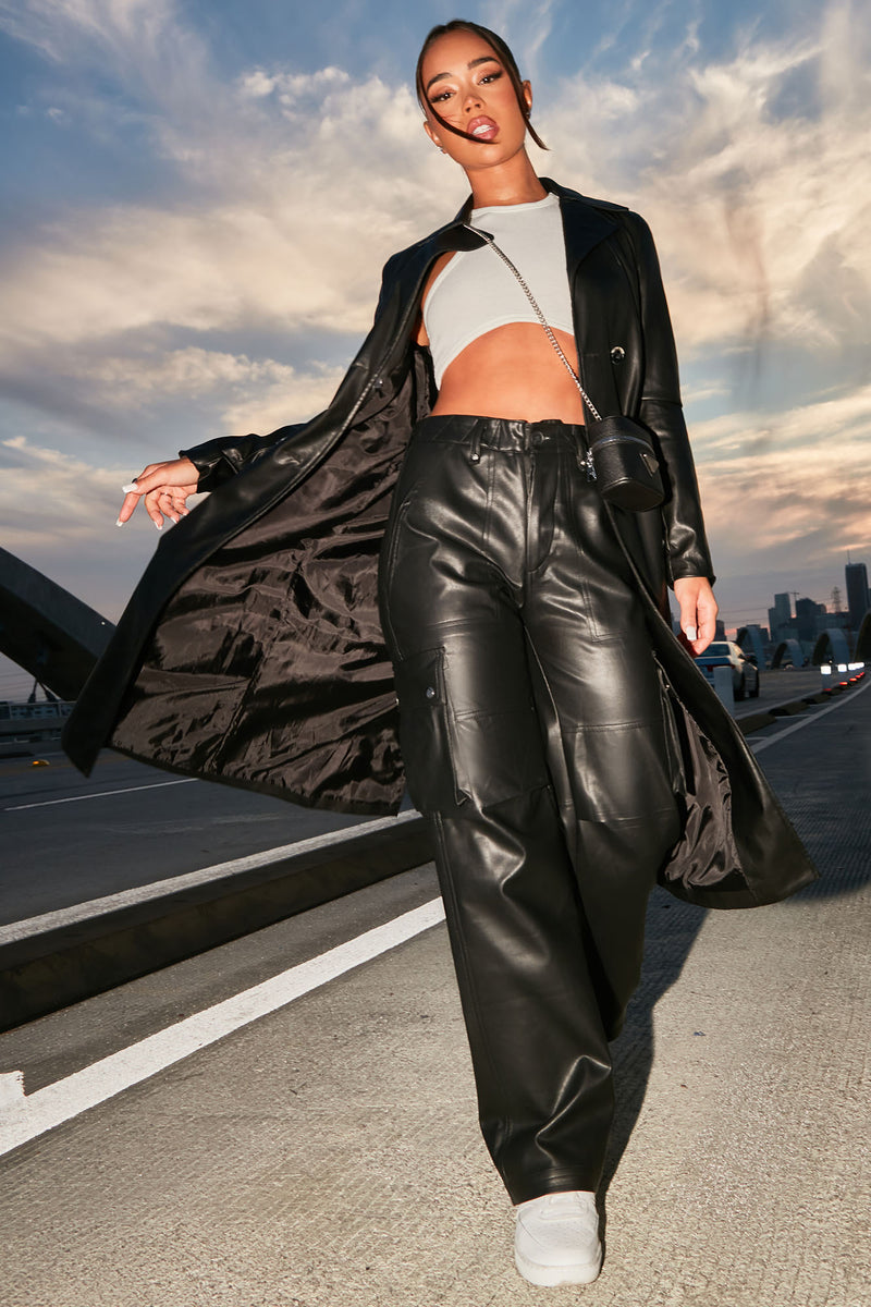 Strutting By Faux Leather Trench Coat - Black | Fashion Nova