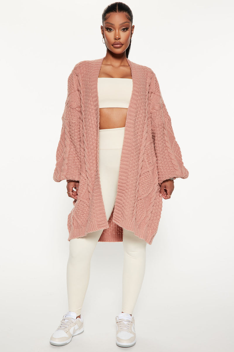 Alessandra Cable Knit Duster Cardigan - Mauve
