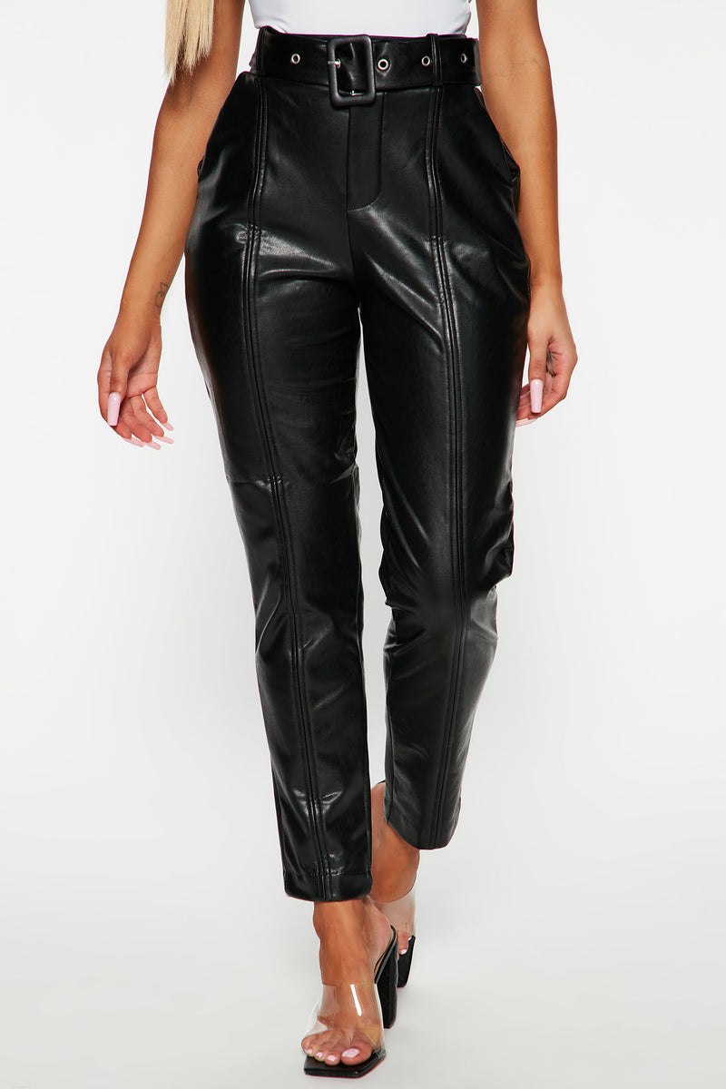 Blondie Belted Faux Leather Pants - Cream