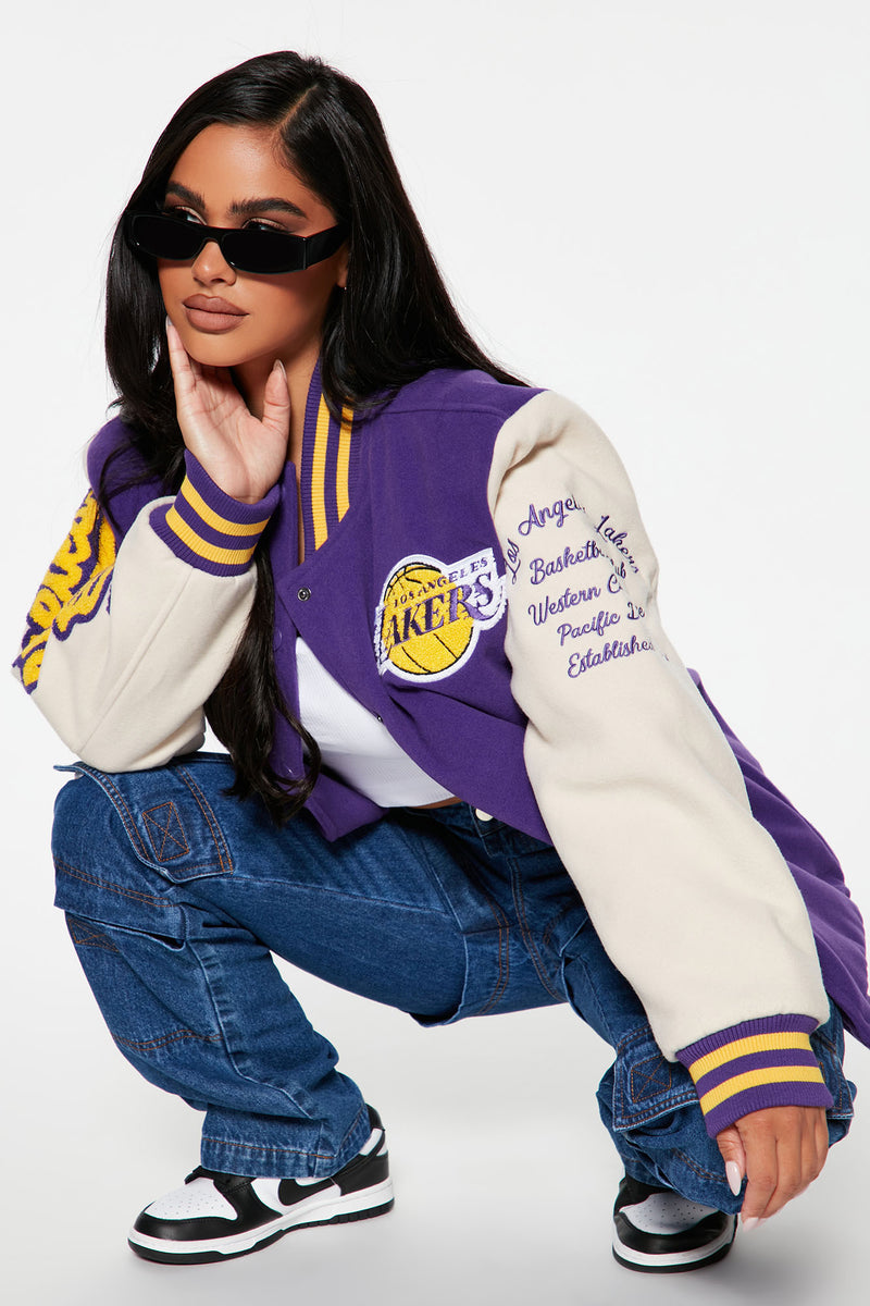 LA Lakers Purple Satin Bomber Jacket