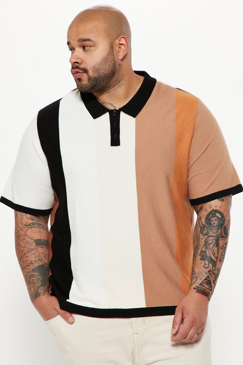 Levels Striped Short Sleeve Knit Polo - Brown/combo | Fashion Nova