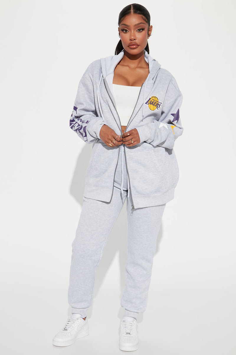Lakers Cropped Zip Hoodie - Heather Grey, Fashion Nova, Screens Tops and  Bottoms