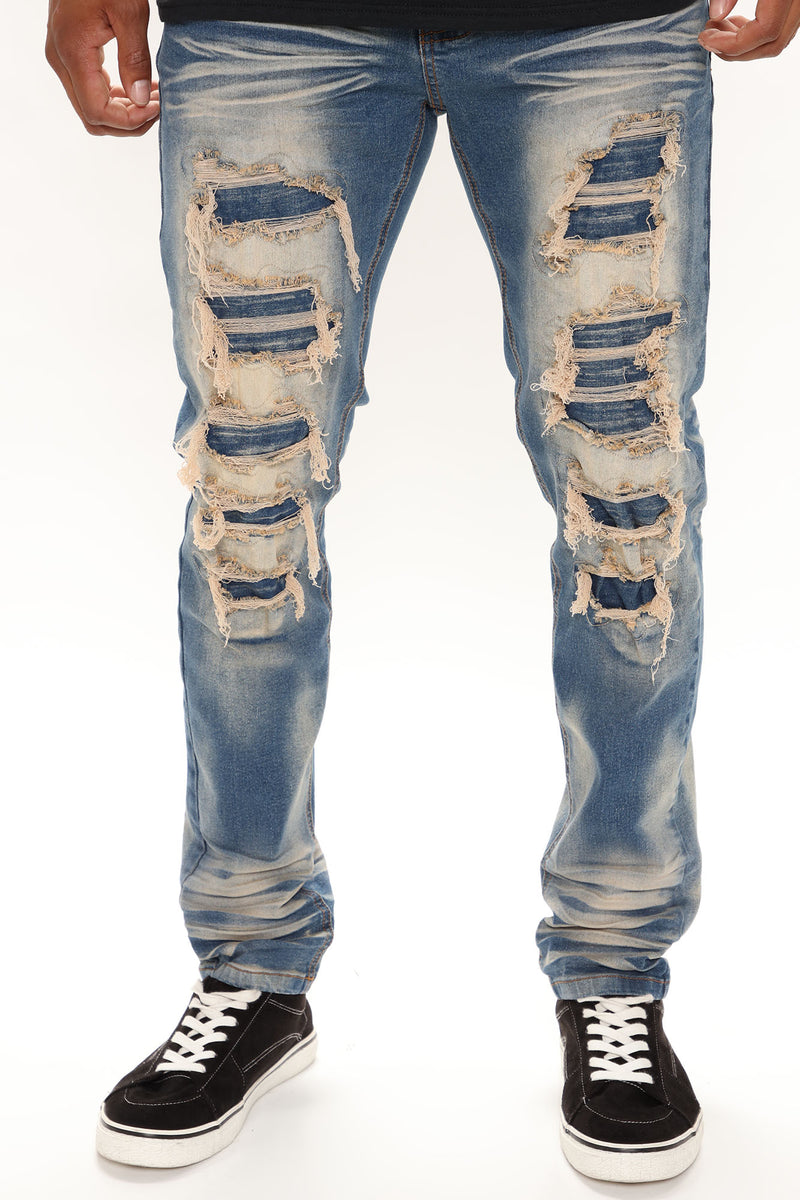 Through It Ripped Skinny Flared Jeans - Vintage Blue Wash