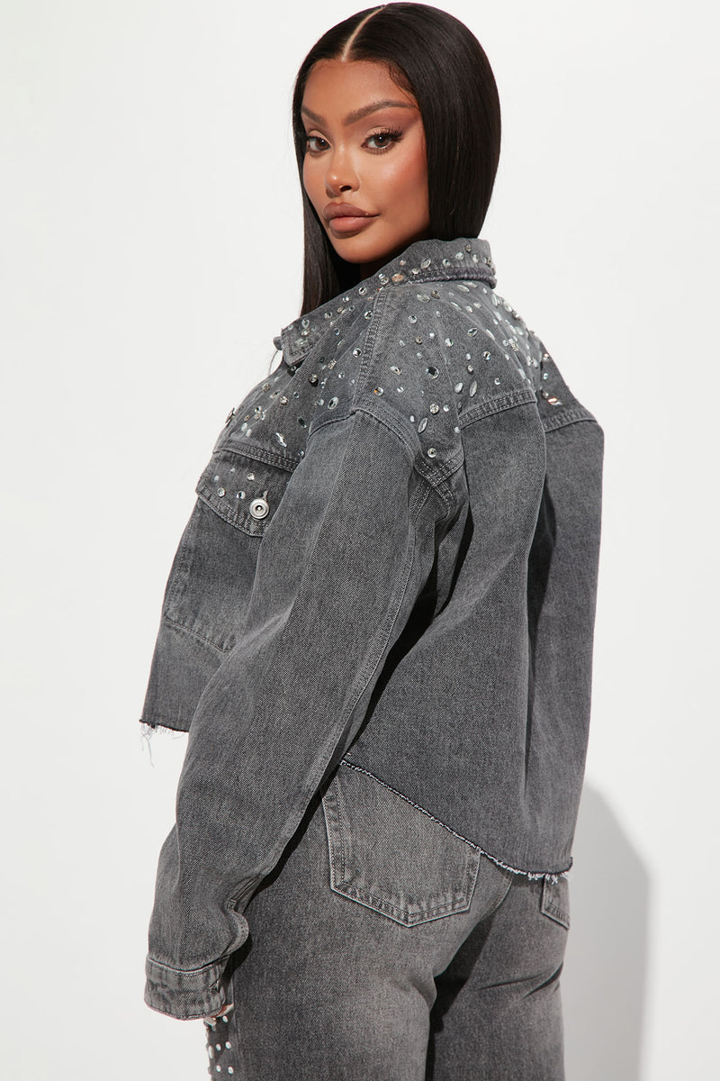 Marc Jacobs Paradise-embellished Denim Jacket in Gray