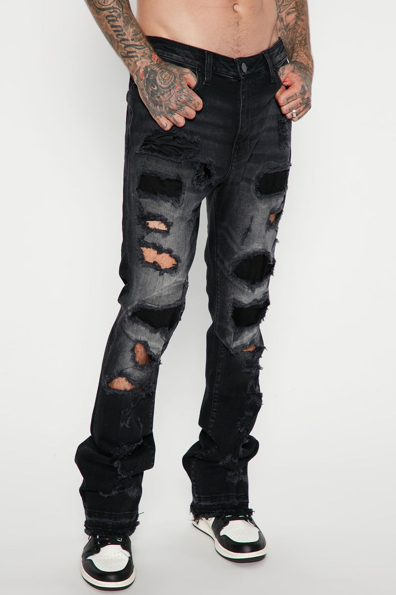 Ripped & Repaired Skinny Jeans - Black - Nimes