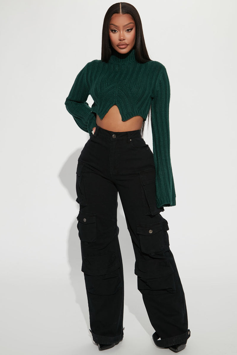 Heart Cutout Cropped Turtleneck Sweater