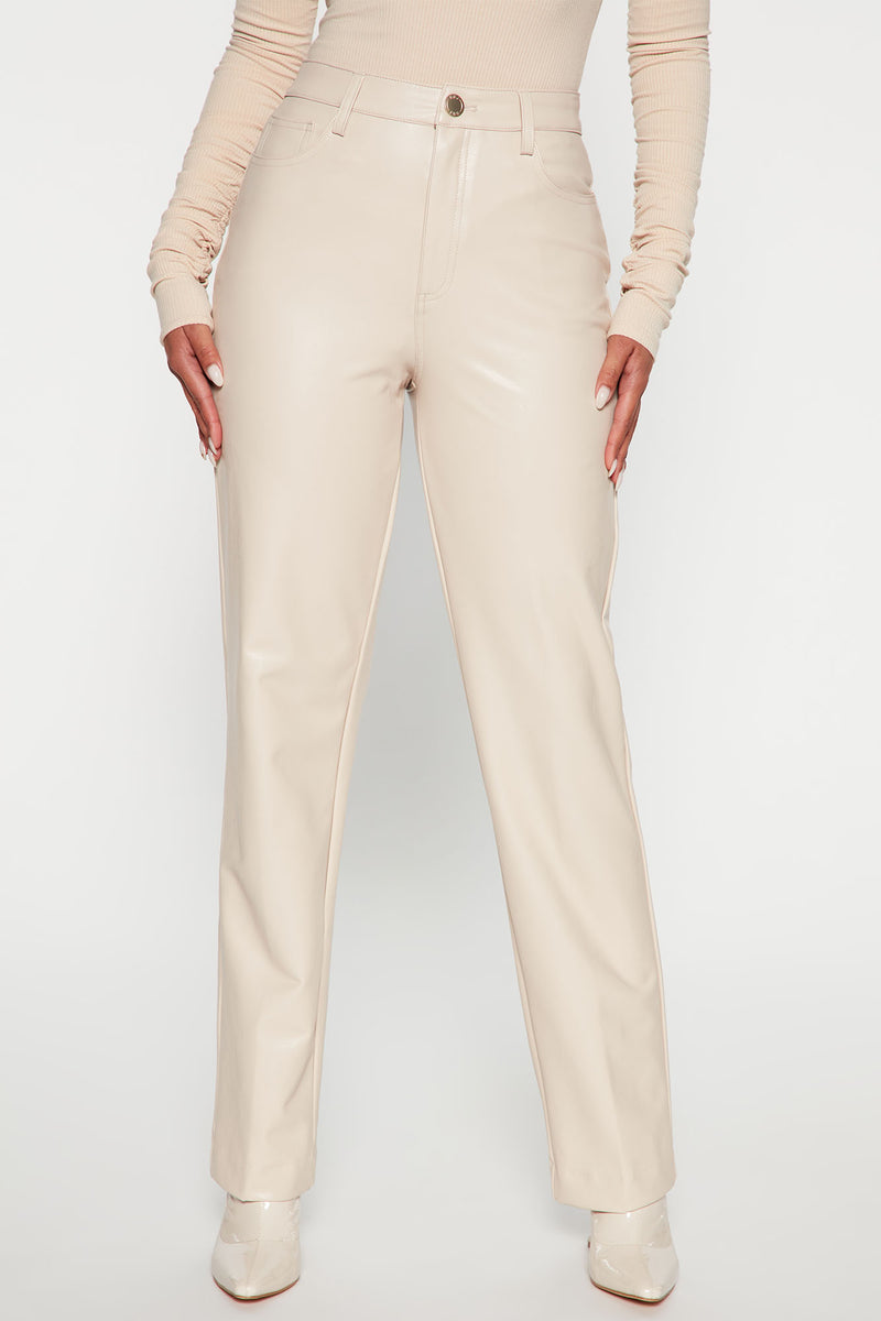Blondie Belted Faux Leather Pants - Cream, Fashion Nova, Pants