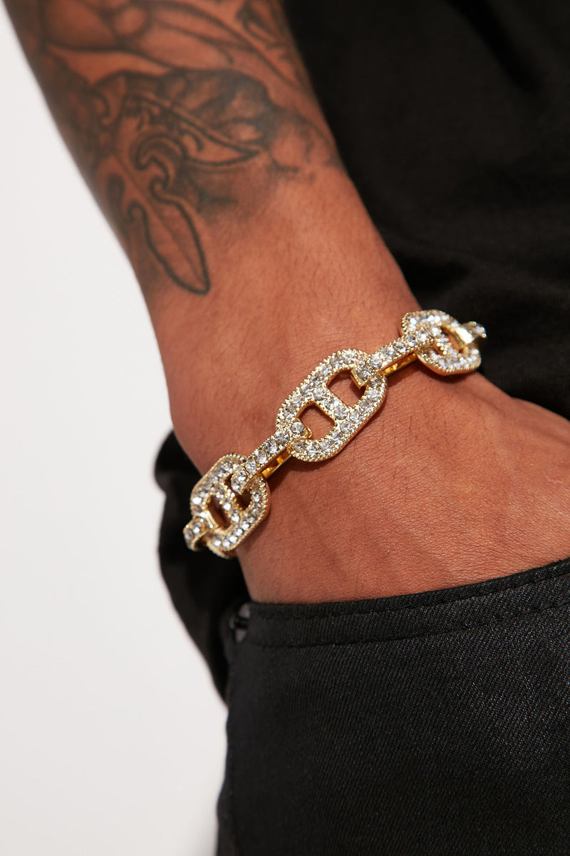 Men's Iced Multi Clover Bracelet in Gold/Black by Fashion Nova