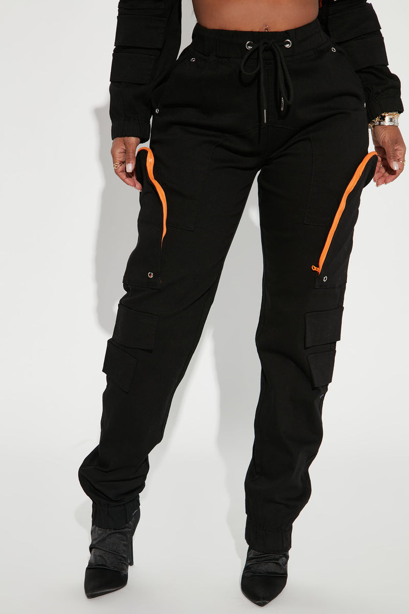 Orange and black cargo clearance pants