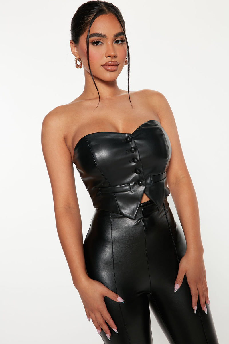 Janisa Faux Leather Tube Top - Brown
