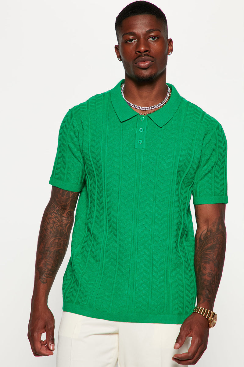 Short Sleeve Cable Knit Polo - Green | Fashion Nova, Mens Sweaters