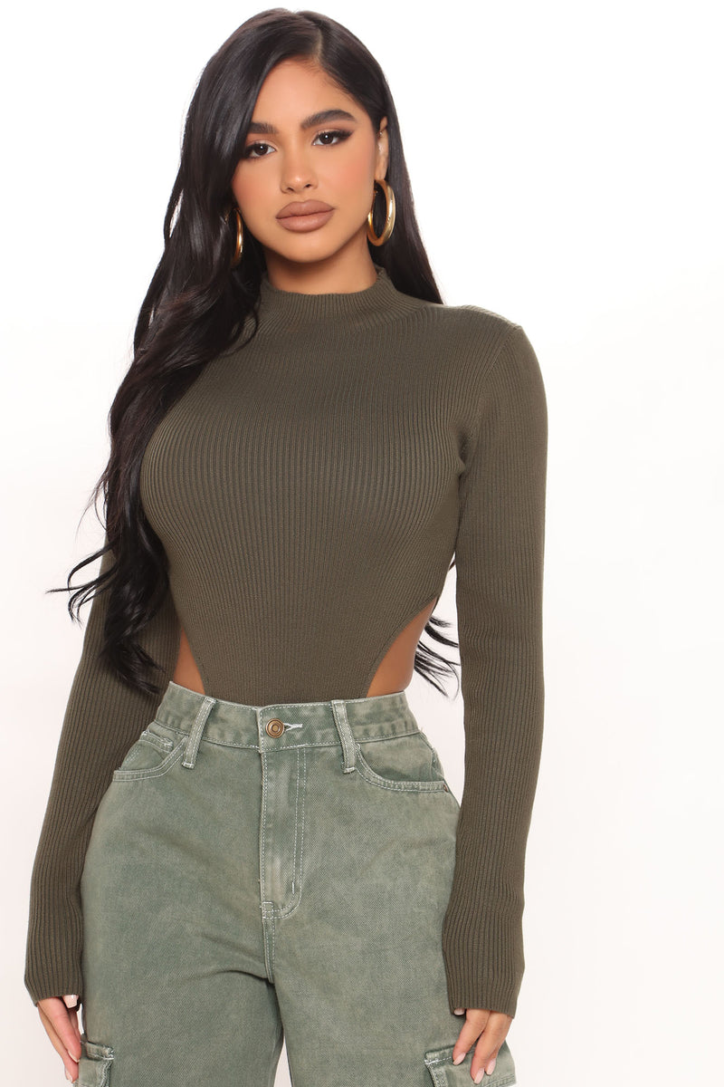 Olive High Neck Cutout Pullover - Zoya Sweatshirt Tunic