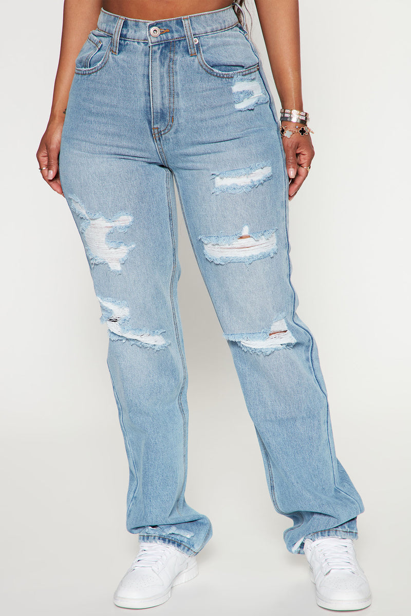 Petite Crossover Straight Leg Jeans - Light Blue Wash, Fashion Nova, Jeans