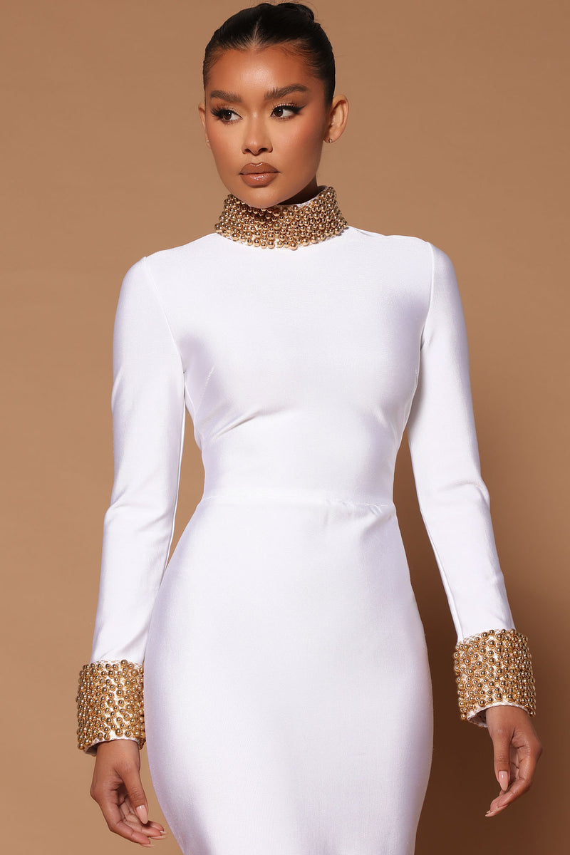 CLEO White Bodycon High Neck Maxi Dress – Matea Designs