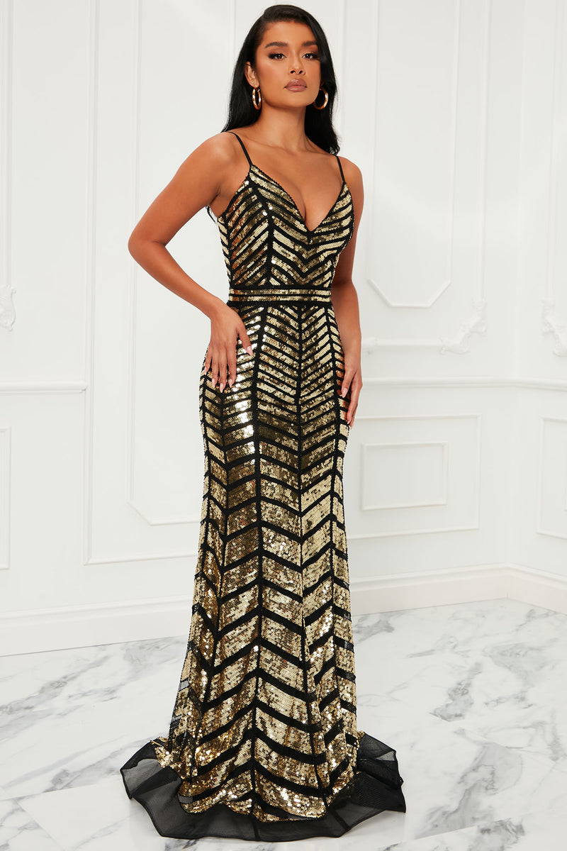 Impeccable Taste Sequin Maxi Dress - Black/Gold, Fashion Nova, Dresses