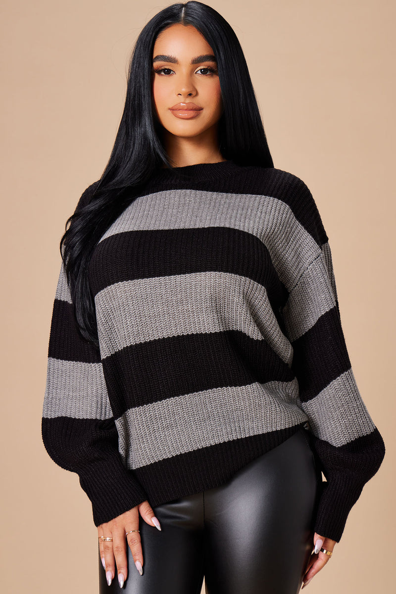 Autumn Dreams Striped Sweater - Black/White, Fashion Nova, Sweaters