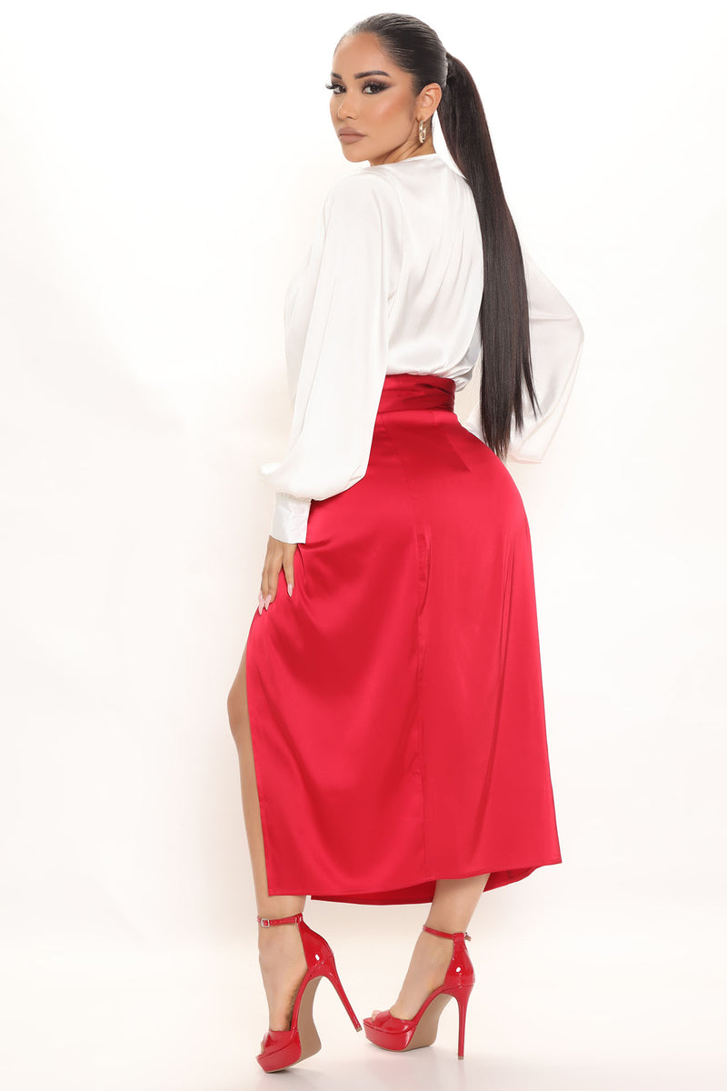 True Romance Wrap Satin Midi Skirt Red Fashion Nova Skirts Fashion Nova