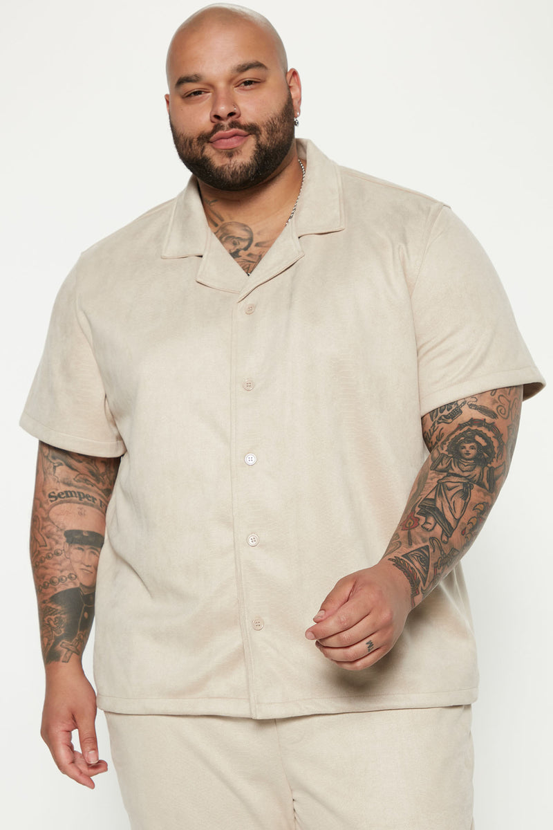 Julian Python Faux Suede Short Sleeve Shirt - Cream