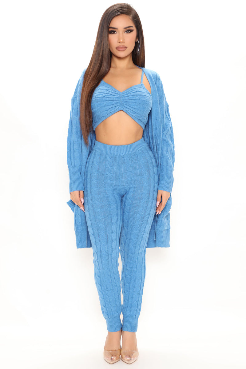 Got Me Chilled Down Sweater Set - Dusty Blue