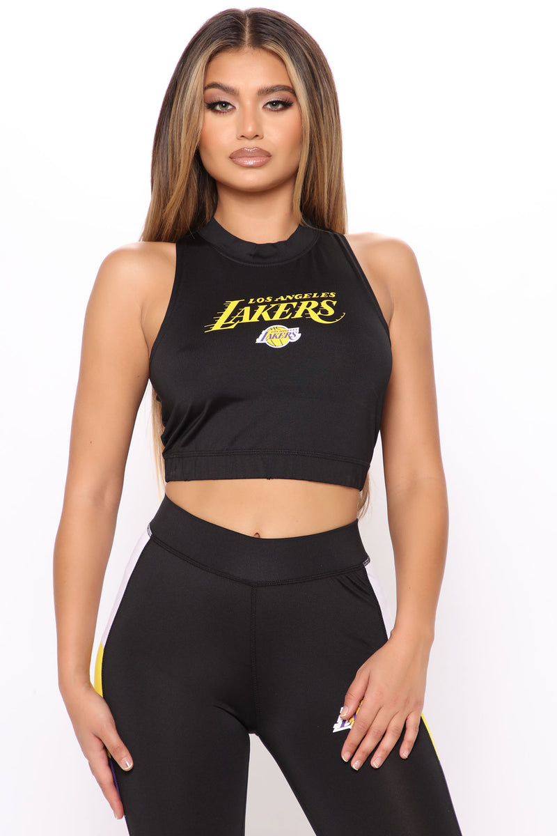 Lakers Button Down Fashion Top - Black/combo, Fashion Nova, Screens Tops  and Bottoms