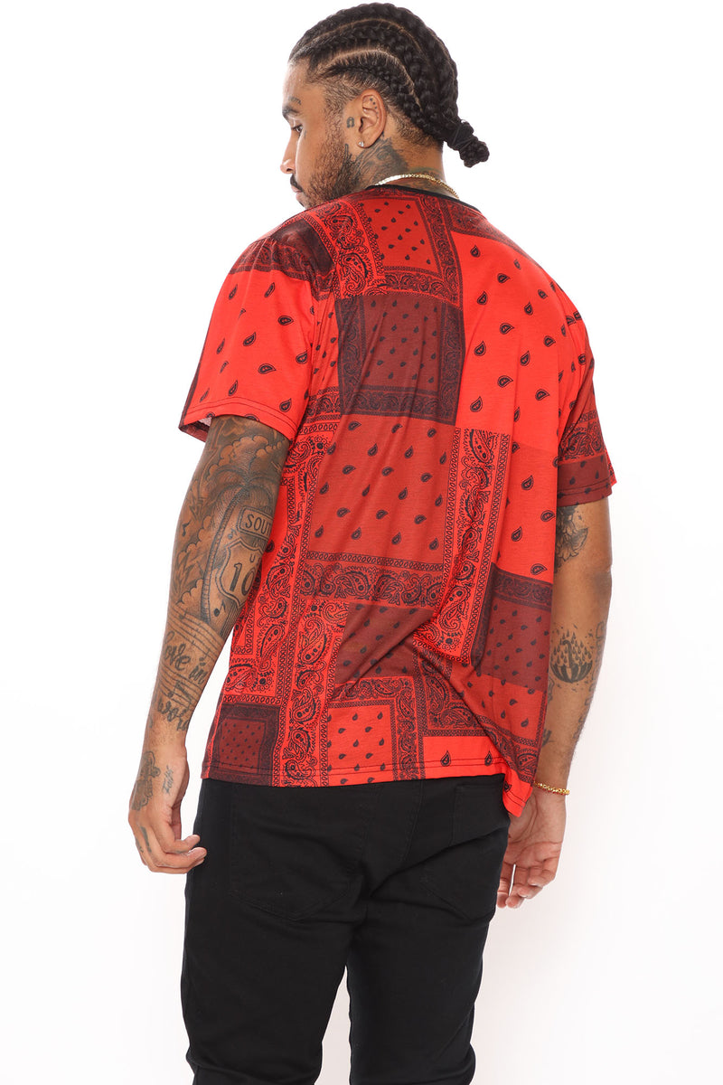 Bandana Patchwork Short Sleeve Woven Top - Red/Black, Fashion Nova, Mens  Shirts