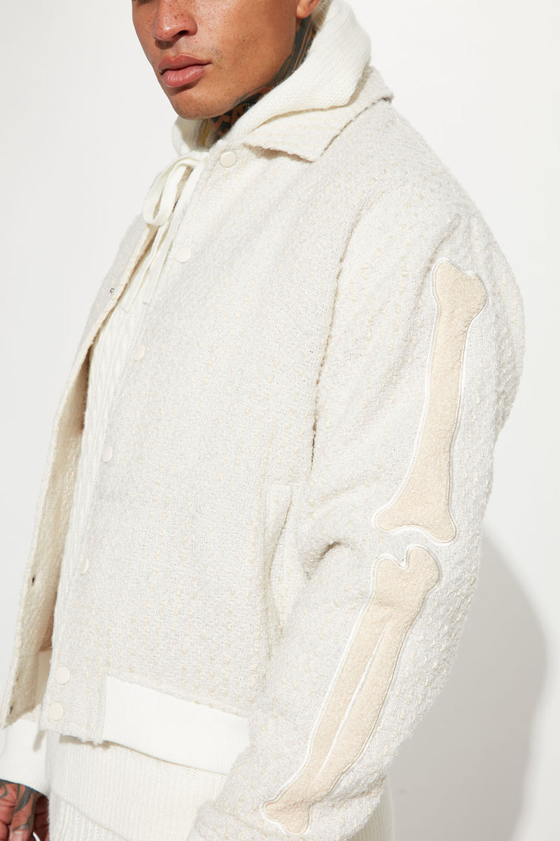 Boucle Bone Varsity Jacket - Off White | Fashion Nova, Mens