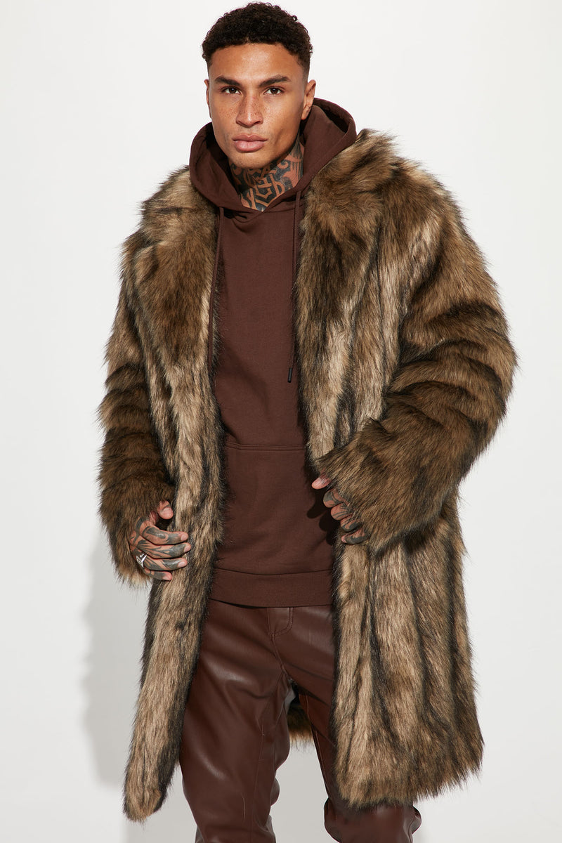 Ricci Faux Fur Long Coat - Brown Combo