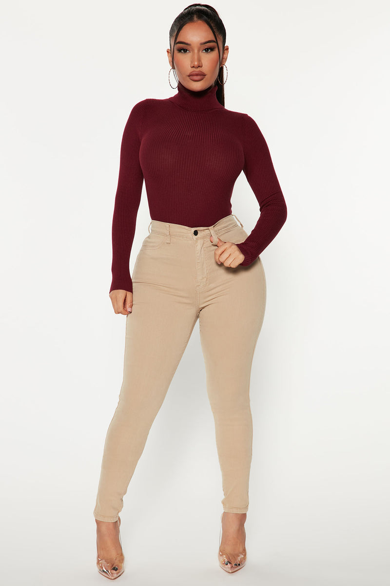 Tara Turtle Neck Sweater - Burgundy, Fashion Nova, Sweaters