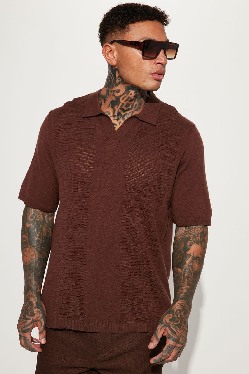 Flow Short Sleeve Knit Polo - Chocolate | Fashion Nova, Mens Knit