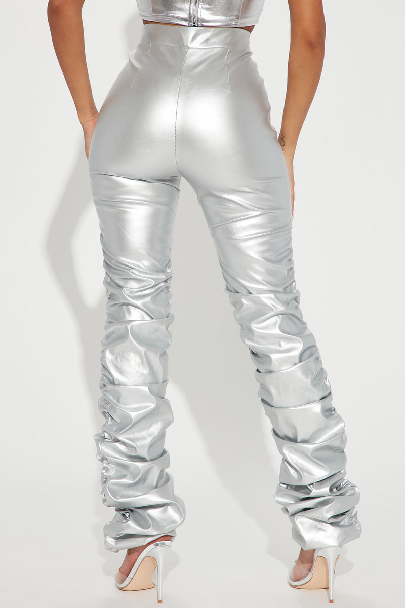 Faux Leather Pants - Silver