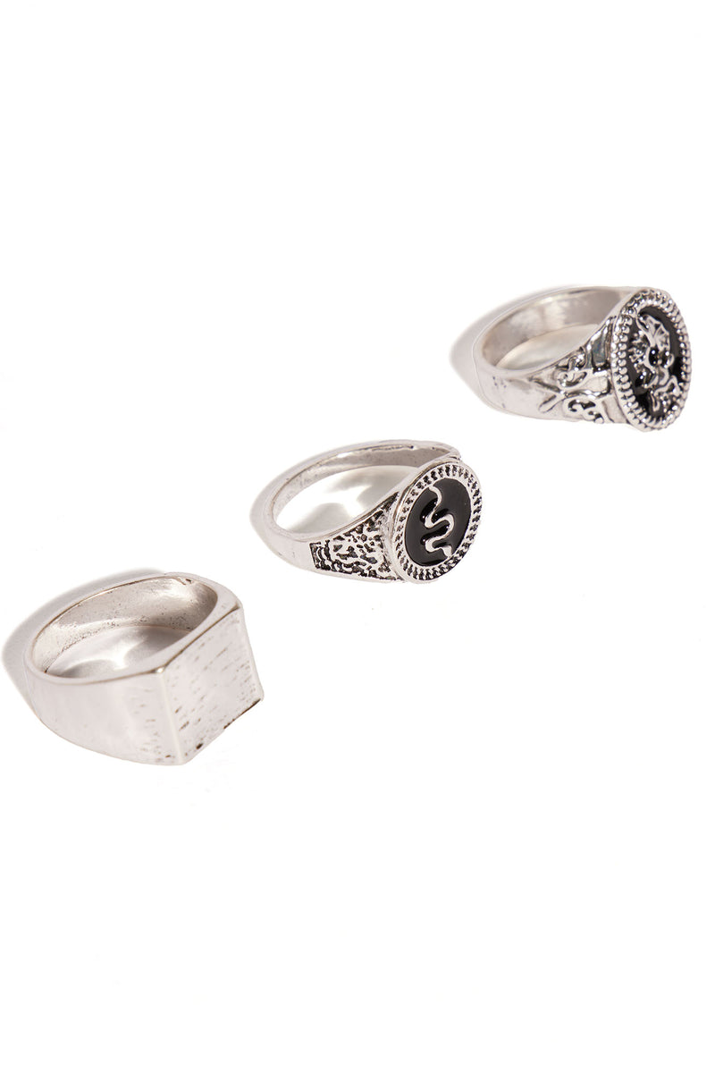 Stand Out Ring Set - Silver/Black, Fashion Nova, Mens Jewelry